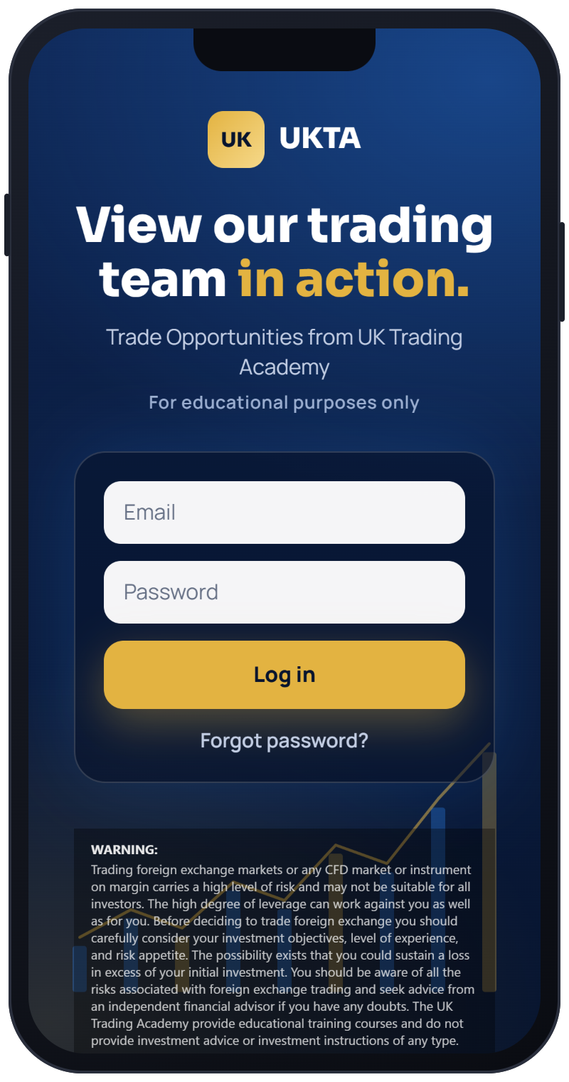 The Trade Opportunities app login screen on a phone